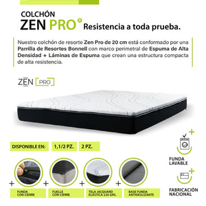Colchon Zen Pro 1 1/2 Plaza Resortes - Funda Lavable