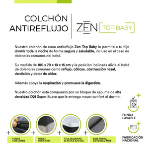 Colchon Cuna Antireflujo Zen Top Baby Con Funda 70X100X15 Cm